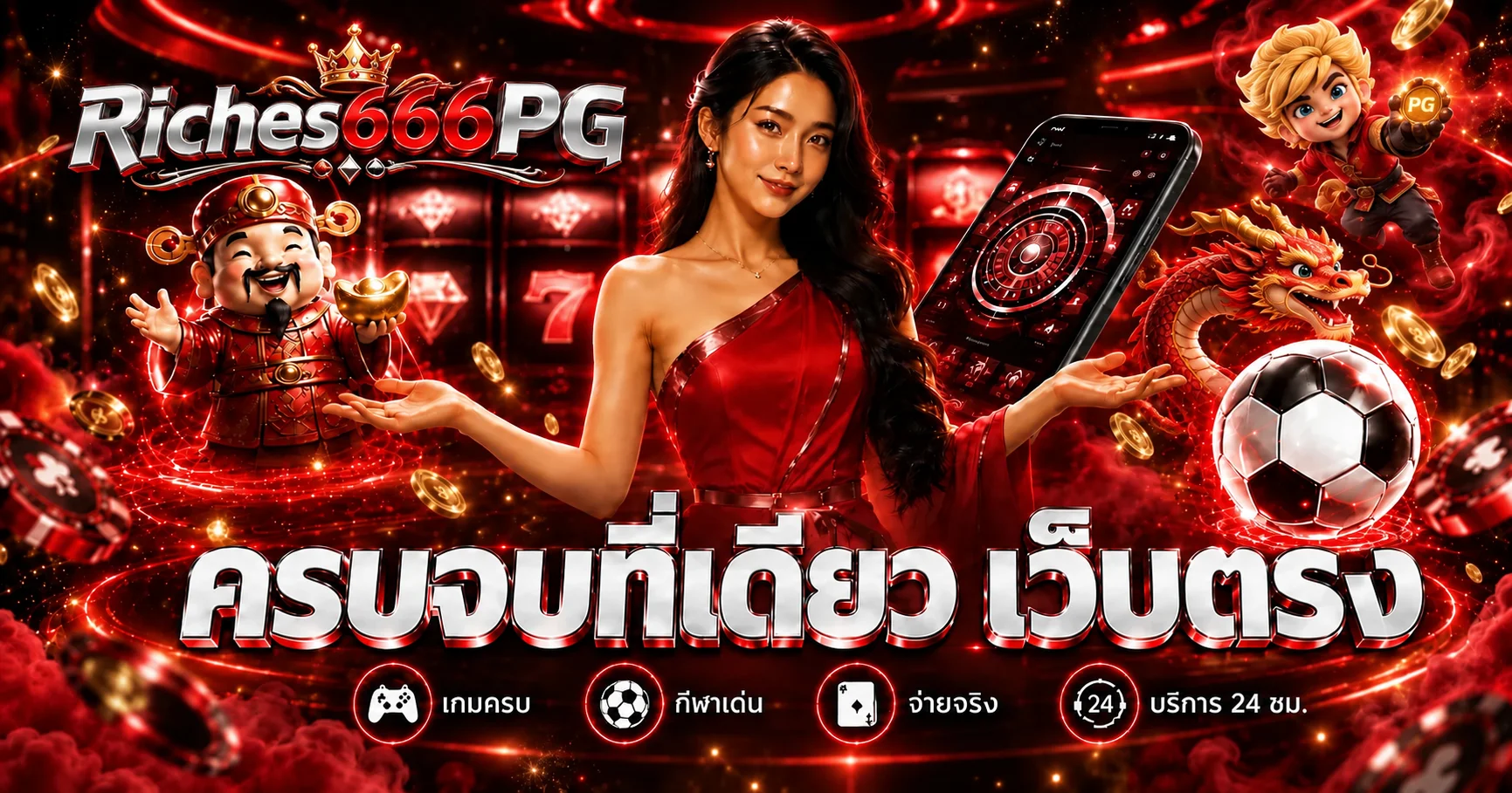 แบนเนอร์ Riches666PG รวมทางเข้าและหมวดเกม